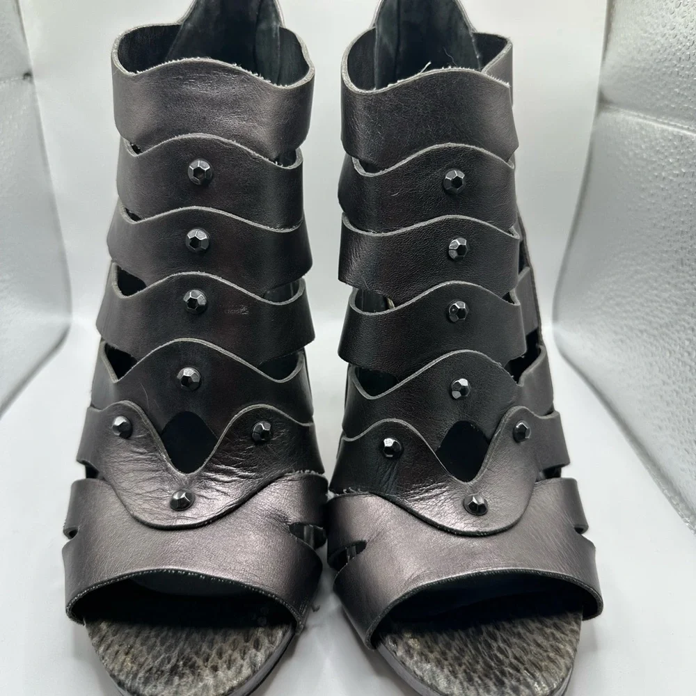 WHBM Leather Caged Peep Toe Heel, Gunmetal - Picture 7 of 11